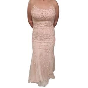 Sherri Hill Prom Dress Size 6 Blush Pink Embroidered Floral Formal Long Train